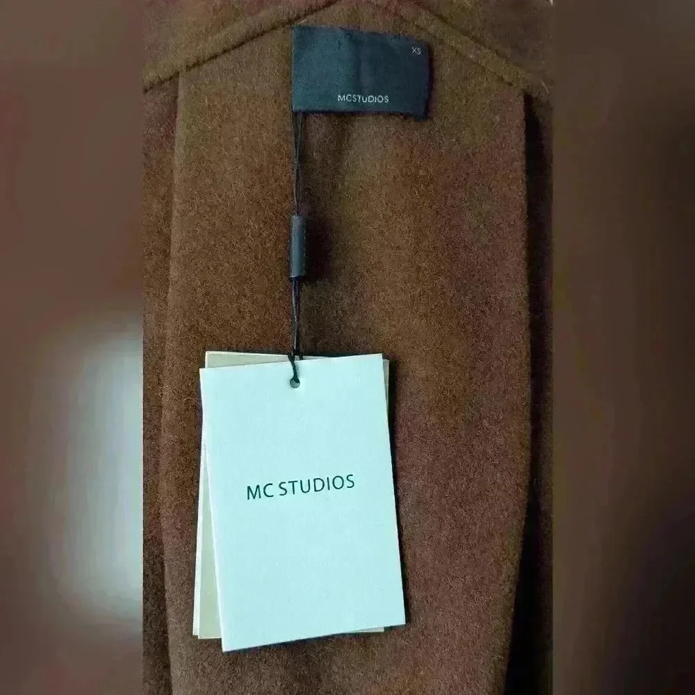 NWT 100% Wool Cardigan Brown Cocoon Open Front